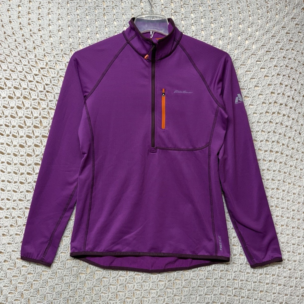 Eddie Bauer Sweater Women M Tall Purple First Ascent Waffle Fleece Lined Pullove